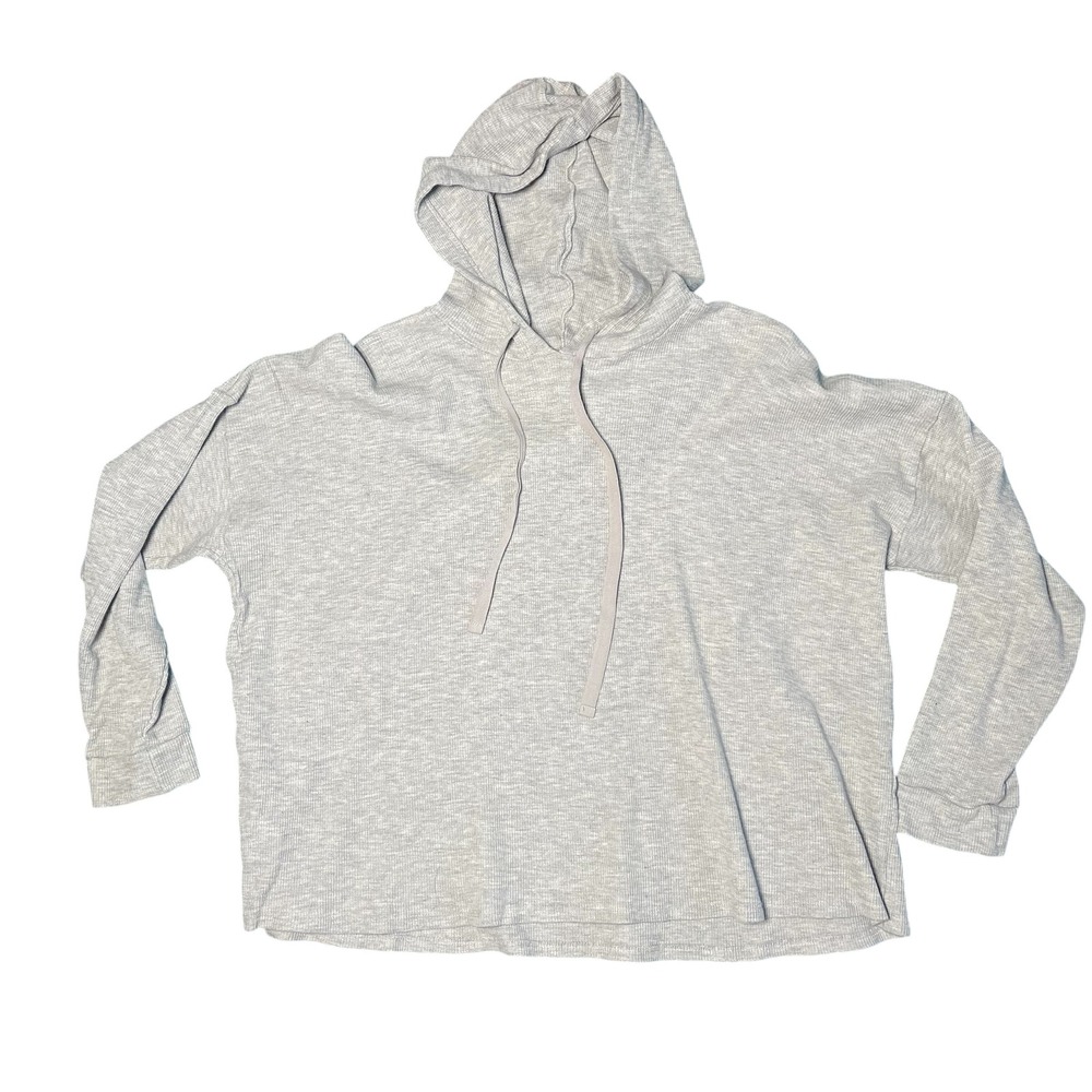 Eileen Fisher Gray Ribbed‎ Knit Hooded Pullover Sweatshirt XL